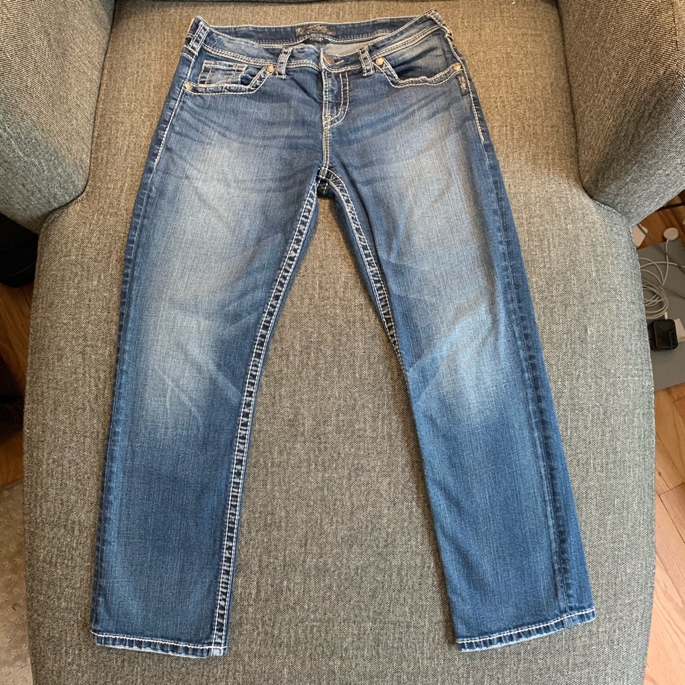 Silver denim capris